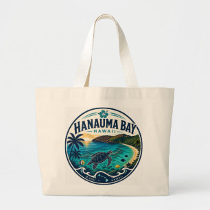 Grand Tote Bag Baie de Hanauma Hawaii Logo Voyage Rétro 