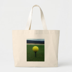 Grand Tote Bag Bal de golf jaune sur un terrain de golf de montag