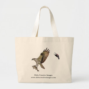 Grand Tote Bag Balbuzard chassé par un merle à ailes rouges
