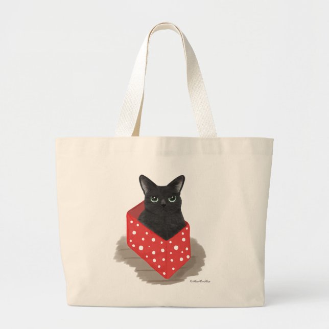 Grand Tote Bag Balck cat dans une boîte rouge (Devant)
