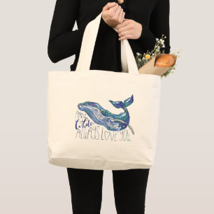 Grand Tote Bag Baleine d'aquarelle - d'I de baleine amour