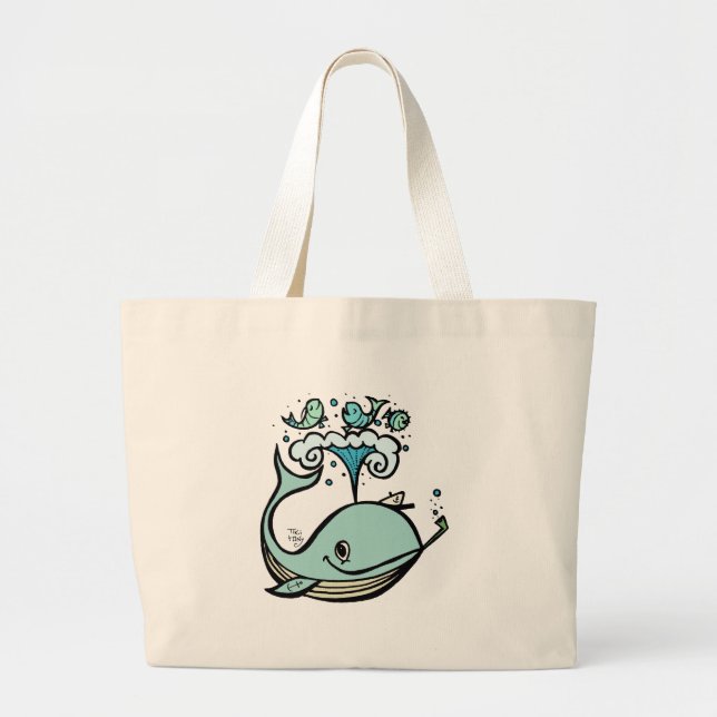 Grand Tote Bag Baleine d'un capitaine ! par Tiki élégant (Devant)
