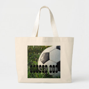Grand Tote Bag Balle de football noir et blanc en herbe verte