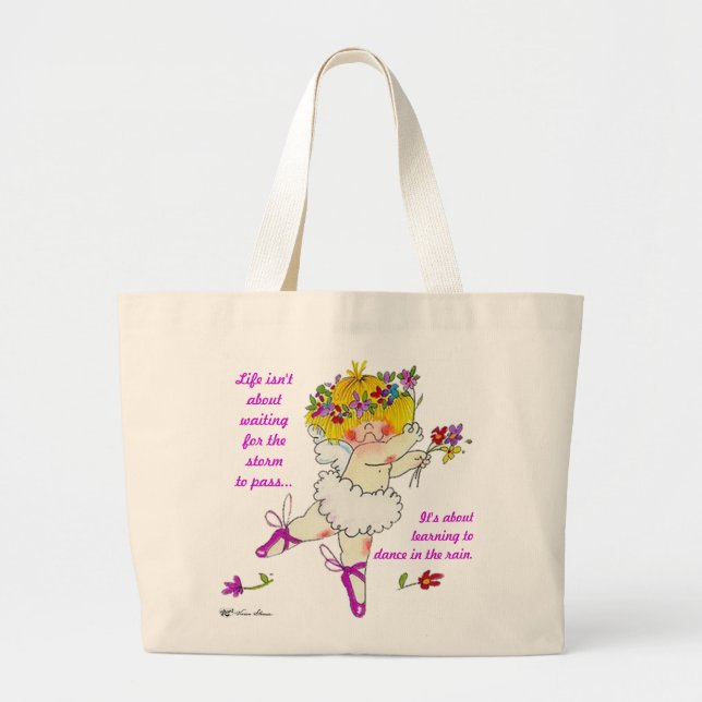 Grand Tote Bag Ballerine - apprenant à danser sous la pluie (Devant)