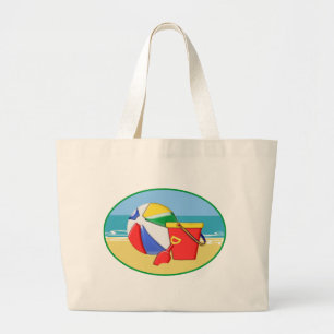 Grand Tote Bag Ballon de plage, seau et pelle au rivage