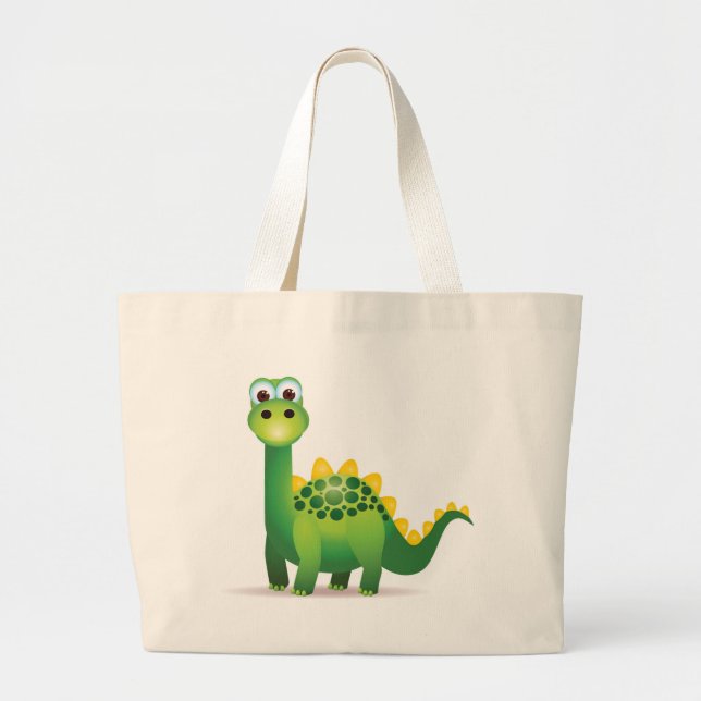 Grand Tote Bag Bande dessinée mignonne de dinosaure vert (Devant)