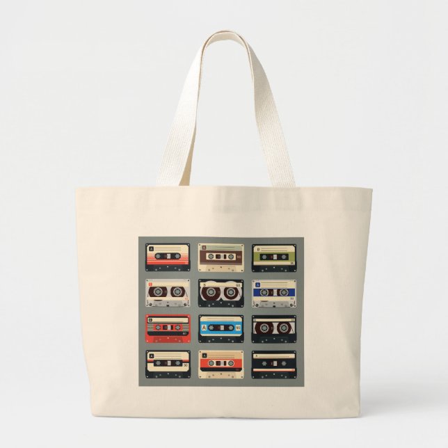 Grand Tote Bag Bandes de cassettes rétro 80s (Devant)