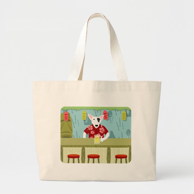 Grand Tote Bag Barre anglaise de Tiki de bull-terrier (Devant)