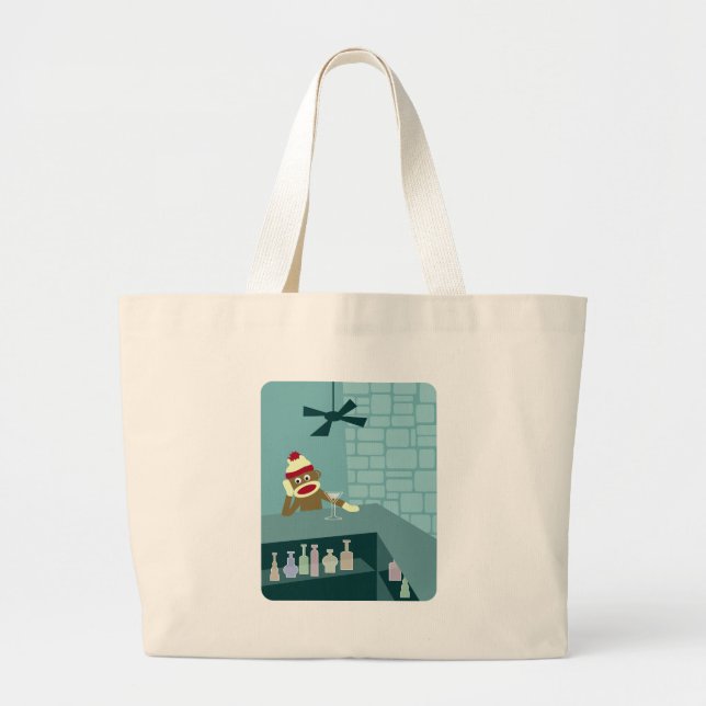 Grand Tote Bag Barre de Martini de singe de chaussette (Devant)