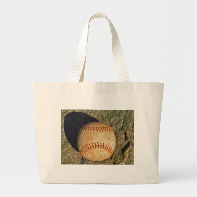Grand Tote Bag Baseball Blanc Vintage couture rouge (Devant)