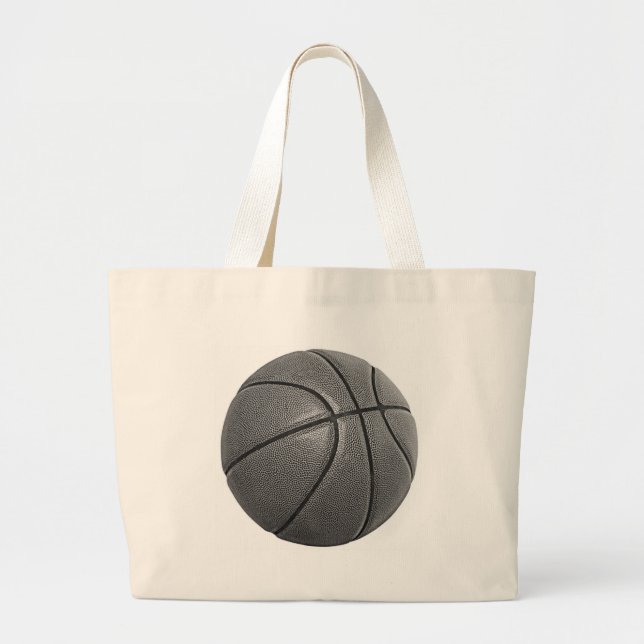 Grand Tote Bag Basket-ball en niveaux de gris (Devant)