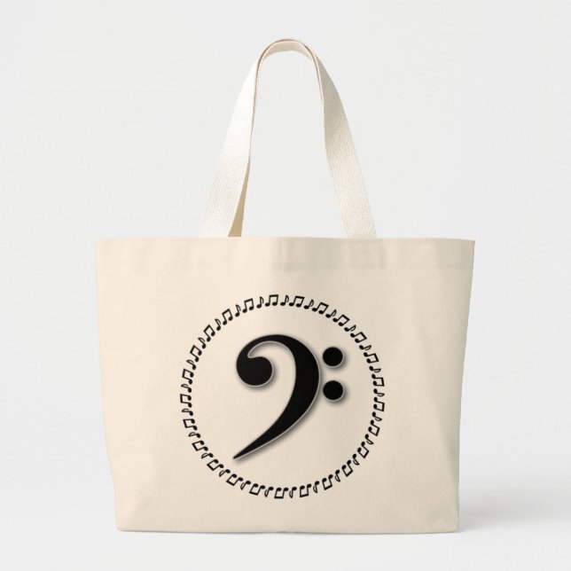 Grand Tote Bag Bass Clef Music Note Design (Devant)