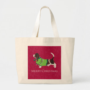 Grand Tote Bag Basset Hound Joyeux Noël Design