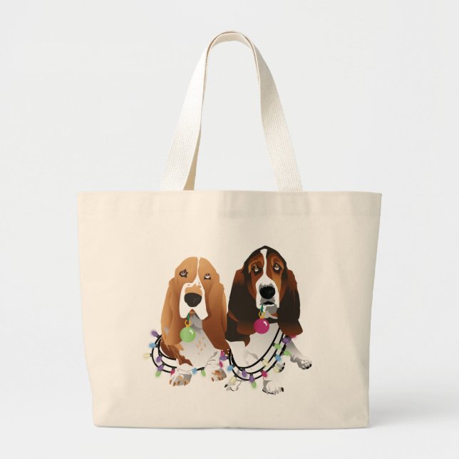 Grand Tote Bag Basset Hound Peace Love Joy Christmas Design (Devant)