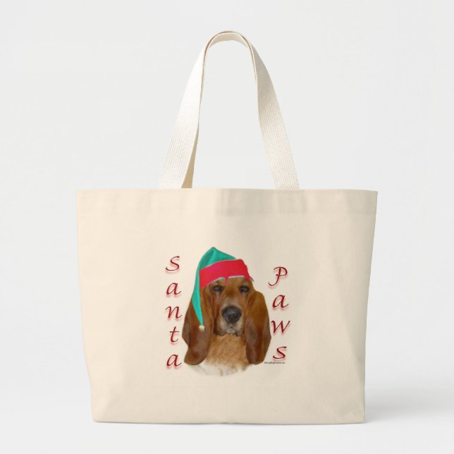 Grand Tote Bag Basset Hound Père Noël Paws (Devant)