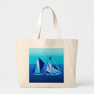 Grand Tote Bag Bateau à voile géométrique moderne / Yacht, bleu C