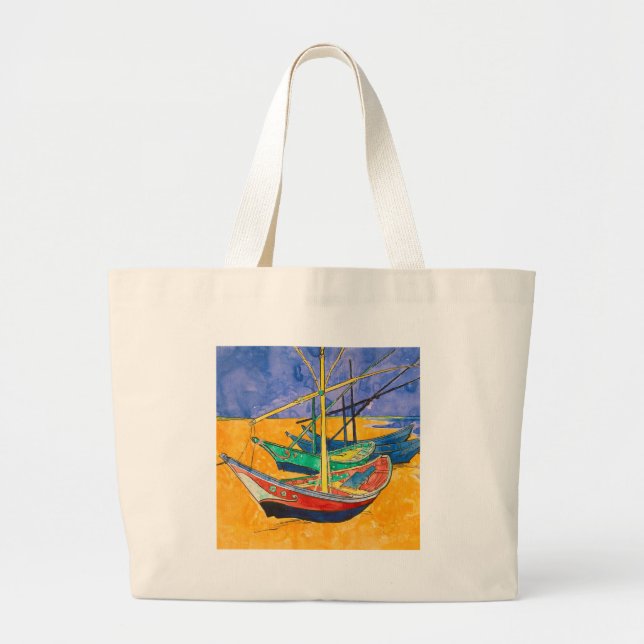 Grand Tote Bag Bateaux de Van Gogh Impressionnisme Plage (Devant)