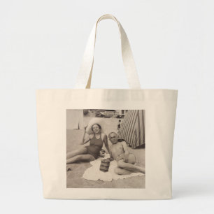 Grand Tote Bag Beach fourre-tout avec affiche de voyage d'époque