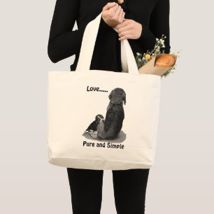 Grand Tote Bag Beagle mignon de chiot avec le chien de maman noir