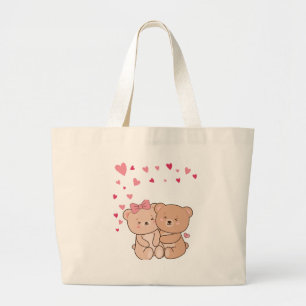 Grand Tote Bag Bear Hugs - mignonne Animal Couple Valentine's Day
