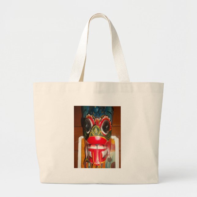 Grand Tote Bag Beau art traditionnel sri-lankais de masques de fe (Devant)