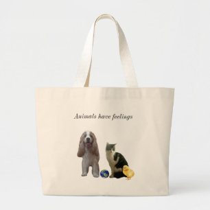 Grand Tote Bag Beau Chien, Chat Tigre et Poussin