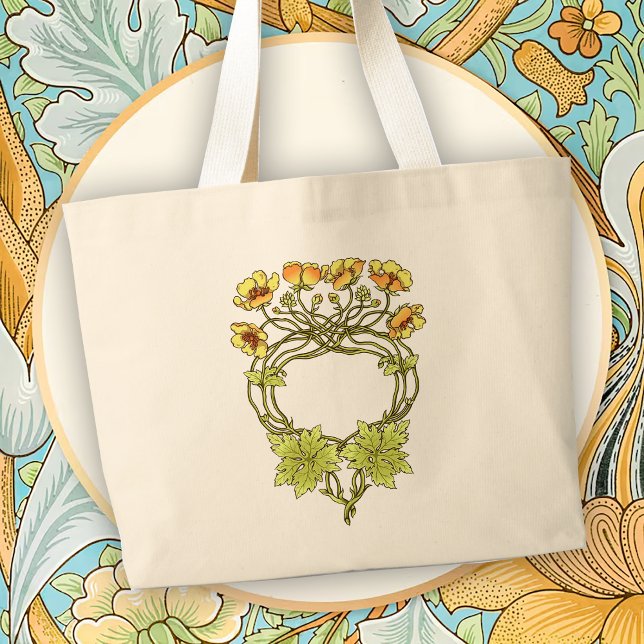 Grand Tote Bag Beautiful Art Nouveau Floral Motif (Créateur téléchargé)