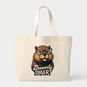 Grand Tote Bag Beaverly Smart - Drôle Castor avec lunettes Graphi