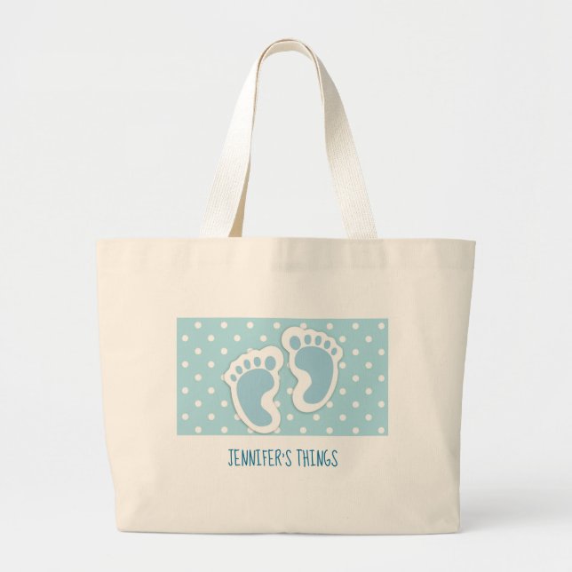 Grand Tote Bag Bébé bleu mou Pieds de garçon (Devant)
