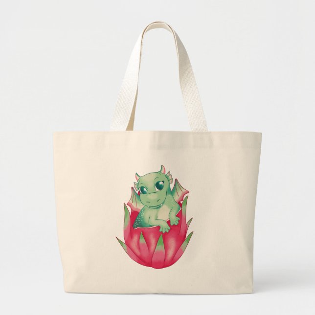 Grand Tote Bag Bébé Dragon dans un fruit de dragon (Devant)
