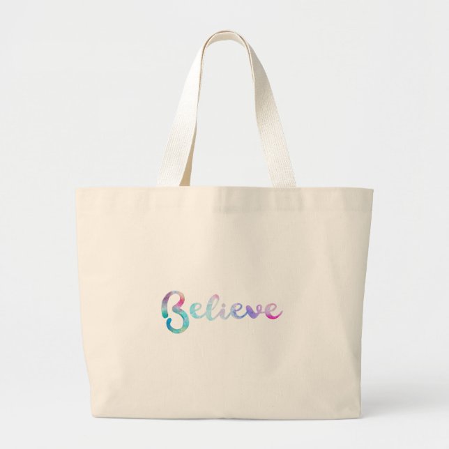 Grand Tote Bag Believe Watercolor Typography Art (Devant)