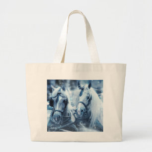 Grand Tote Bag Belle équipe de chevaux Photo d'hiver