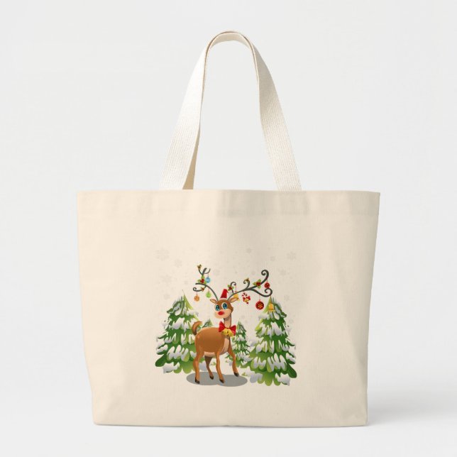 Grand Tote Bag Belle renne dans la neige (Devant)