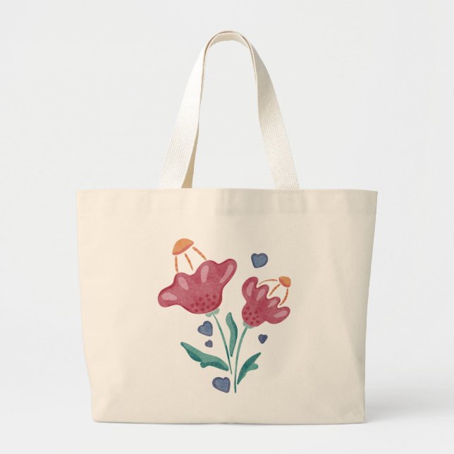 Grand Tote Bag Belles fleurs psychédéliques (Devant)