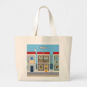 Grand Tote Bag Belles maisons portugaises avec tuiles ou azulejos