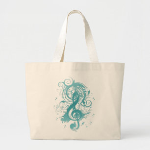 Grand Tote Bag Belles notes de musique cool avec des tourbillons