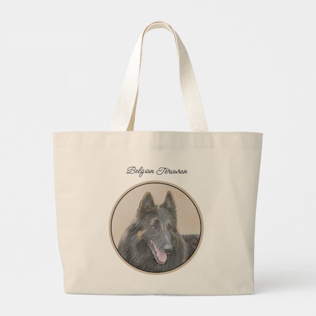 Grand Tote Bag Berger belge Tervuren Paint Peinture Chien Art (Dos)