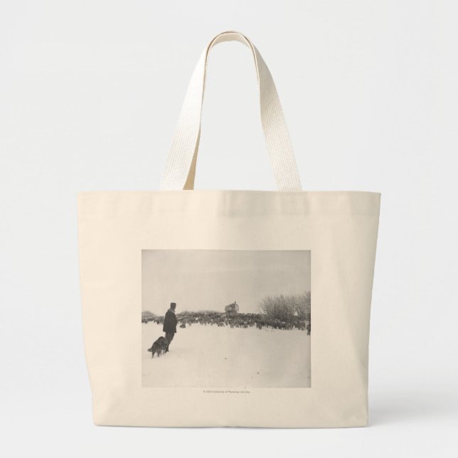 Grand Tote Bag Berger et chien au camp de moutons (Devant)