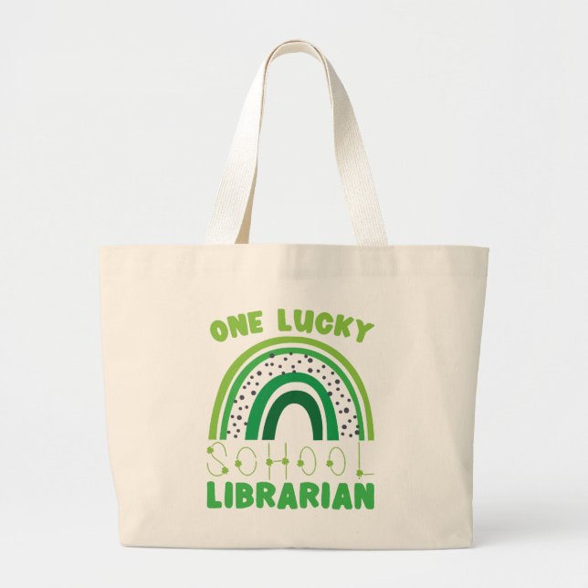 Grand Tote Bag Bibliothécaire chanceux de la Saint-Patrick (Devant)