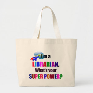 Grand Tote Bag Bibliothécaire Superhero - Gras Conception de text