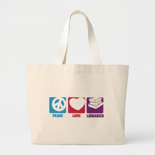 Grand Tote Bag Bibliothèques Peace Love Fourre-tout (Devant)