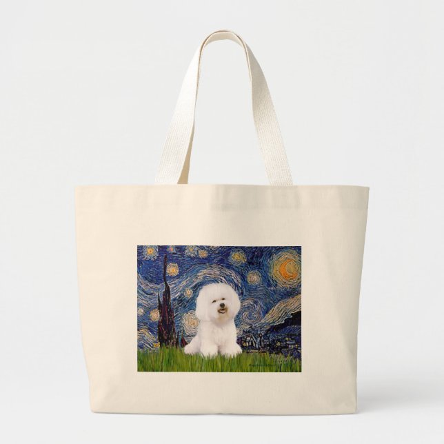 Grand Tote Bag Bichon 1 - Nuit étoilée (Devant)