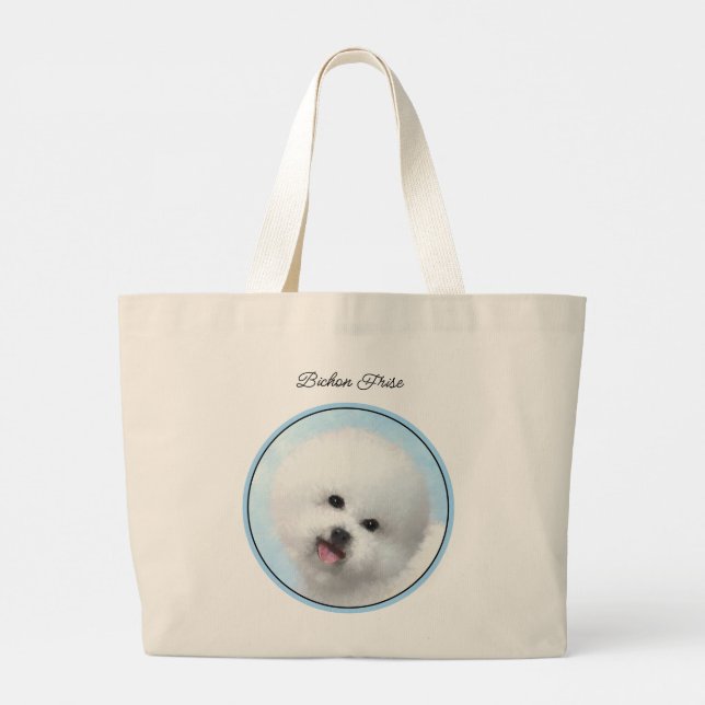 Grand Tote Bag Bichon Frise Tenerife Peinture Blanc Cute Chien Ar (Dos)