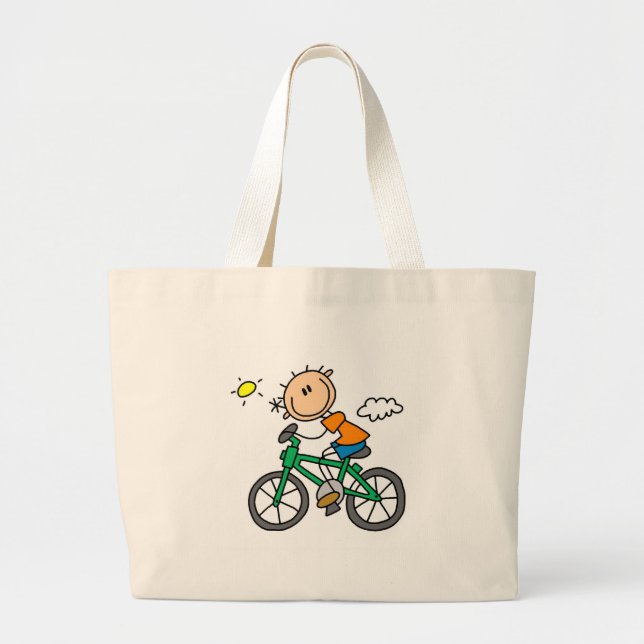 Grand Tote Bag Bicyclette d'équitation de garçon de bâton (Devant)