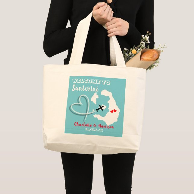 Grand Tote Bag Bienvenue À Santorin Destination Wedding (Devant (produit))