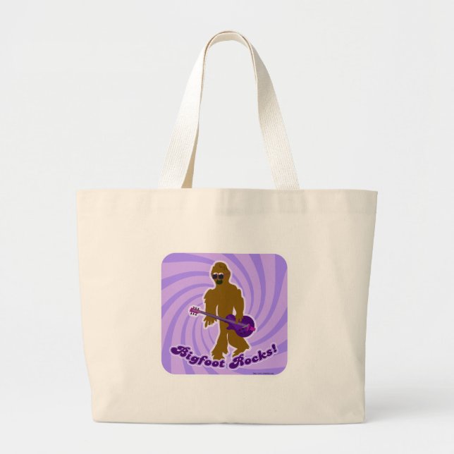 Grand Tote Bag Bigfoot Rocks Drôle Sasquatch Rocker Cartoon (Devant)
