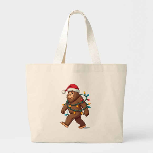 Grand Tote Bag Bigfoot Santa Christmas Tree Lights Xmas Boys Men  (Devant)