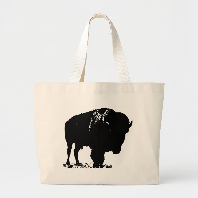 Grand Tote Bag Bison de bison noir et blanc Pop Art (Devant)