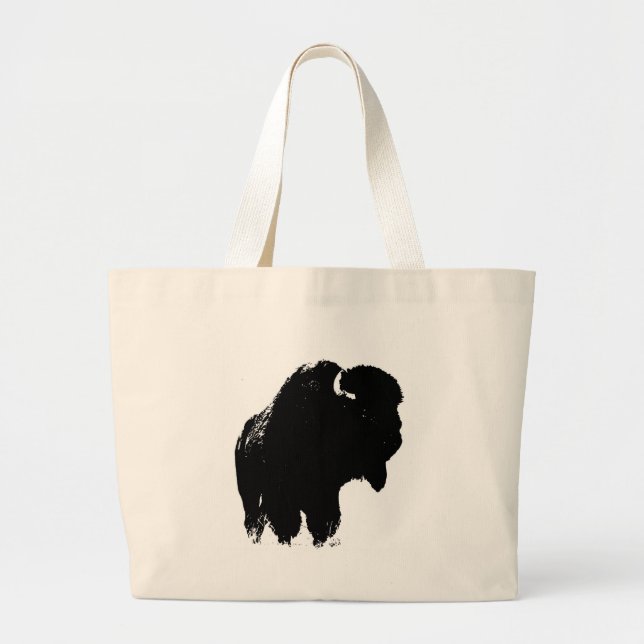 Grand Tote Bag Bison de bison noir et blanc Pop Art (Devant)