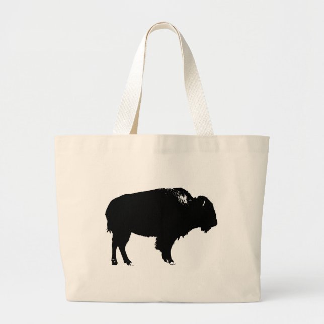 Grand Tote Bag Bison noir et blanc Silhouette Pop Art (Devant)